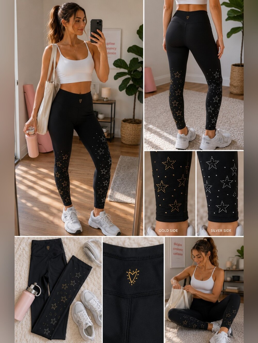Betsey Johnson Performance Black Star Rhinestone Leggings S
